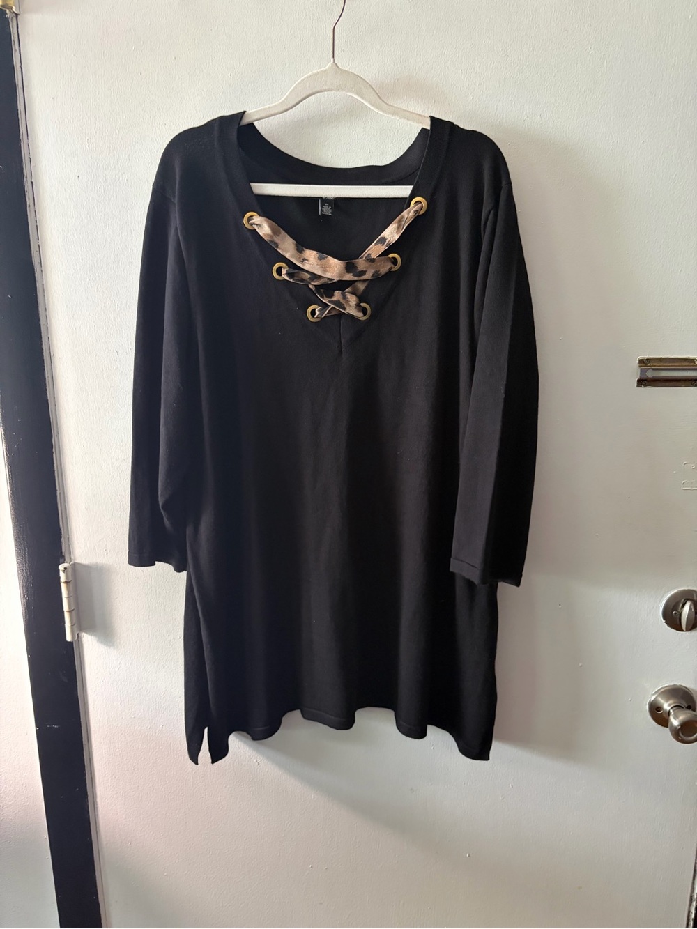 Cable & Gauge Black Long Sleeve Dress with Leopard-Print Lace